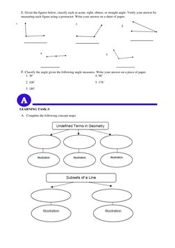 E. Given the figures below, classify each as acute, right, obtuse, or straight angle. Verify your answer by 
measuring each f