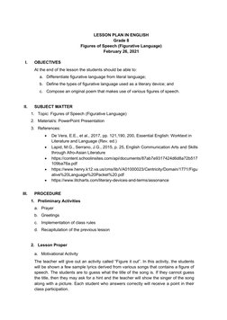 8th Grade Figurative Language Lesson Plan | PDF | Poetry | Lesson Plan