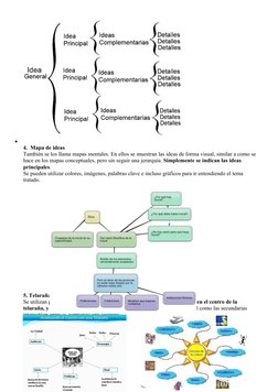 
4.  Mapa de ideas
También se los llama mapas mentales. En ellos se muestran las ideas de forma visual, similar a como se 
h