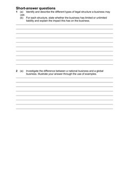 Short-answer questions
1
(a)
Identify and describe the different types of legal structure a business may 
use.
(b)
For each