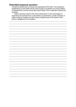 Extended-response question
Funtastic Entertainment is owned and operated by Phil Colls. The business is 
registered as a so