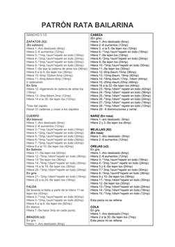 PATRÓN RATA BAILARINA
GANCHO 3 1/2
ZAPATOS (X2)
(En salmón)
Hilera 1.-Aro deslizado (6mp)
Hilera 2.-6 aumentos (12mp)
Hilera