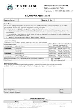 TMG Assessment Cover Sheet & 
Learner Assessment Pack 
 
tmg.edu.au    |   1300 888 TMG (1300 888 864) 
 
The Malka Group Pty