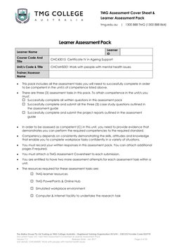 TMG Assessment Cover Sheet & 
Learner Assessment Pack 
 
tmg.edu.au    |   1300 888 TMG (1300 888 864) 
 
The Malka Group Pty