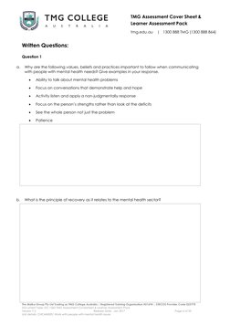 TMG Assessment Cover Sheet & 
Learner Assessment Pack 
 
tmg.edu.au    |   1300 888 TMG (1300 888 864) 
 
The Malka Group Pty