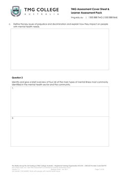 TMG Assessment Cover Sheet & 
Learner Assessment Pack 
 
tmg.edu.au    |   1300 888 TMG (1300 888 864) 
 
The Malka Group Pty