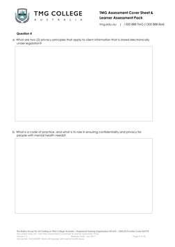 TMG Assessment Cover Sheet & 
Learner Assessment Pack 
 
tmg.edu.au    |   1300 888 TMG (1300 888 864) 
 
The Malka Group Pty