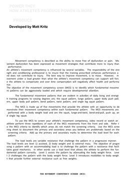 POWER THEY  
HOW ATHLETES PRODUCE POWER IS MORE  
PRODUCE 
Developed by Matt Kritz 
Movement competency is described as the a