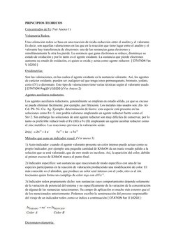 PRINCIPIOS TEORICOS
Concentrados de Fe (Ver Anexo 1)
Volumetría Redox:
Una valoración redox se basa en una reacción de óxido-