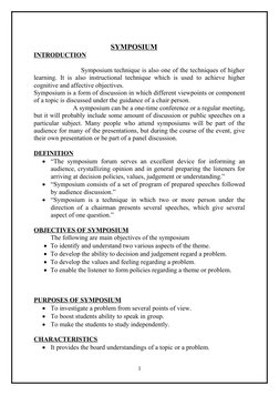 SYMPOSIUM
INTRODUCTION
                       Symposium technique is also one of the