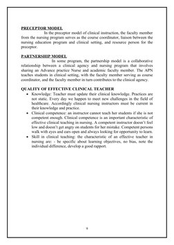 PRECEPTOR MODEL
                   In the preceptor model of clinical instruction, the faculty member
from the nursing progra