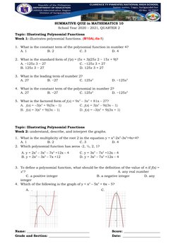 Polynomial Functions Summative Quiz | PDF | Polynomial | Zero Of A Function