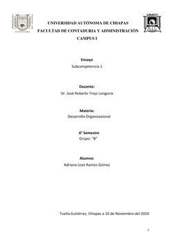 1 
 
  UNIVERSIDAD AUTÓNOMA DE CHIAPAS  
  FACULTAD DE CONTADURIA Y ADMINISTRACIÓN  
CAMPUS I 
 
 
Ensayo 
Subcompetencia 1