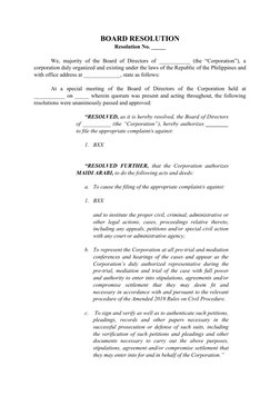 Board Resolution for Legal Representation | PDF | Lawsuit | Pleading