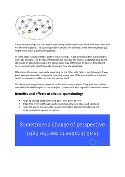 It may be surprising, but the circular questioning model is primarily done with one client and
not the whole group. The coach