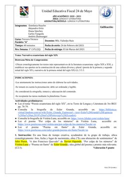 Unidad Educativa Fiscal 24 de Mayo
AÑO ACADÉMICO  2020 – 2021
ÁREA: LENGUA Y LITERATURA
ASIGNATURA/MÓDULO:  LENGUA Y LITERATU