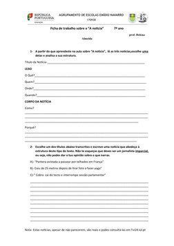 Ficha de trabalho sobre a “A notícia”             7º ano