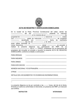 ACTA DE REGISTRO Y VERIFICACION DOMICILIARIA
En  la  ciudad  de  la  Perla,  Provincia  Constitucional  del  callao,  siendo