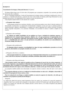 2 
 
 
BLOQUE II 
 
Conocimiento de la lengua y Educación literaria (0-6 puntos) 
 
El alumno deberá elegir cinco (5) de las