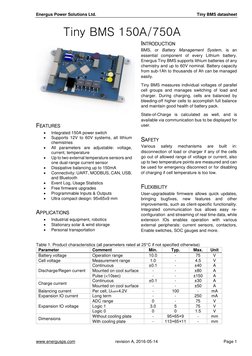 Energus Power Solutions Ltd. 
 
Tiny BMS datasheet 
 
www.energusps.com 
revision A, 2016-05-14 
Page 1 
 
Tiny BMS 150A/750A
