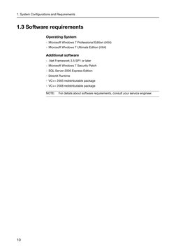1. System Configurations and Requirements
10
1.3 Software requirements
Operating System
- Microsoft Windows 7 Professional Ed