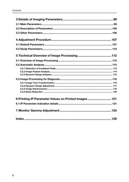 Contents
6
3 Details of Imaging Parameters............................................................99
3.1 Main Parameters