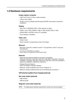 1. System Configurations and Requirements
9
1.2 Hardware requirements
Image-capture computer
- Intel® Core™2 Duo 2.0 GHz or f