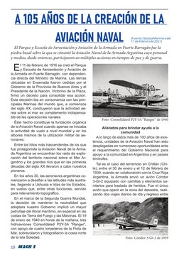 A 105 AÑOS DE LA CREACIÓN DE LA 
AVIACIÓN NAVAL
El Parque y Escuela de Aeroestación y Aviación de la Armada en Fuerte Barragá