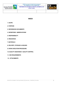 SDHO Increment II, Initial Site Development 
Pk1 (6600041347) & Pk2 (6600042398) 
 
METHOD STATEMENT FOR PLASTERING ON 
CMU