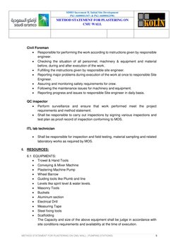 SDHO Increment II, Initial Site Development 
Pk1 (6600041347) & Pk2 (6600042398) 
 
METHOD STATEMENT FOR PLASTERING ON 
CMU