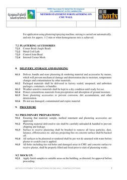 SDHO Increment II, Initial Site Development 
Pk1 (6600041347) & Pk2 (6600042398) 
 
METHOD STATEMENT FOR PLASTERING ON 
CMU
