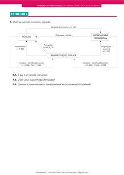 ECONOMIA – 11.° ANO | UNIDADE 8. OS AGENTES ECONÓMICOS E O CIRCUITO ECONÓMICO
EXERCÍCIO 2
1. Observe o circuito económico seg