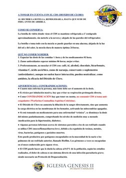 A TOMAR EN CUENTA CON EL CDS (DIOXIDO DE CLORO) 
AL RECIBIR LA BOTELLA, REFRIGERARLA, HASTA QUE SUDE DE 
FRIO, ANTES