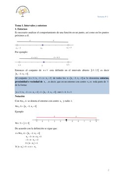 2 
 
Semana # 1 
Tema 1. Intervalos y entornos 
1. Entornos 
Es necesario analizar el comportamiento de una función en