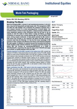 Institutional Equities
Initiating Coverage 
Reuters: MOLT.BO; Bloomberg: MTEP IN 
 
Mold-Tek Packaging 
 
Breaking The Mo