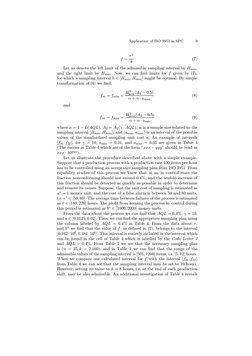 Application of ISO 3951 in SPC
9
f = τ 2
b
(7)
Let us denote the left limit of the admissible sampling interval by Hmin,
and