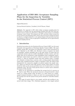 Application of ISO 3951 Acceptance Sampling
Plans for the Inspection by Variables
in the Statistical Process Control (SPC)
Ol