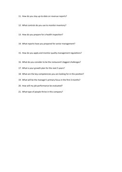 11. How do you stay up-to-date on revenue reports?
12. What controls do you use to monitor inventory?
13. How do you prepare