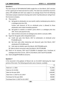 J. K. SHAH CLASSES  
 
         INTER C. A. – ACCOUNTING 
: 258 : 
 
Question 6 
The store house of TOP MANUFACTURER caught f