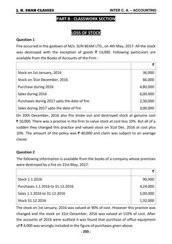J. K. SHAH CLASSES  
 
         INTER C. A. – ACCOUNTING 
: 255 : 
 
PART B : CLASSWORK SECTION 
 
LOSS OF STOCK 
Question 1