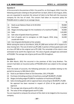 J. K. SHAH CLASSES  
 
         INTER C. A. – ACCOUNTING 
: 257 : 
 
Question 4 
A fire occurred in the premises of M/s. Fire
