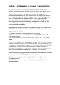 UNIDAD 1 – INTRODUCCIÓN AL TURISMO Y A LA HOSTELERÍA
El turismo es uno de los sectores económicos más importantes de la econo