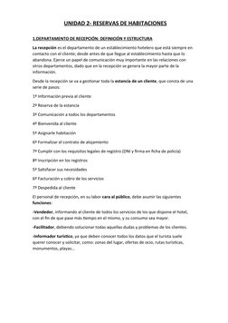 UNIDAD 2- RESERVAS DE HABITACIONES
1.DEPARTAMENTO DE RECEPCIÓN: DEFINICIÓN Y ESTRUCTURA
La recepción es el departamento de un
