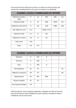 A la hora de tomar los datos de una reserva, se utilizan una serie de claves, que 
variarán de un establecimiento a otro, per