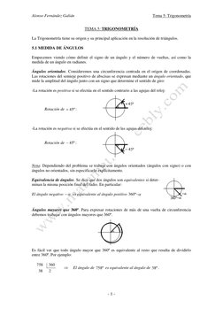 Alonso Fernández Galián 
 
Tema 5: Trigonometría 
 
- 1 - 
 
TEMA 5: TRIGONOMETRÍA 
 
La Trigonometría tiene su origen y su p