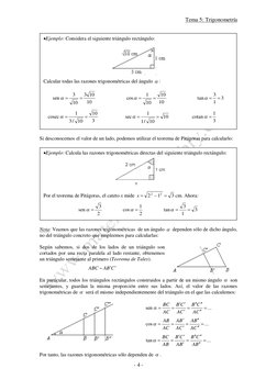 Tema 5: Trigonometría 
 
 
- 4 -
 
 
Si desconocemos el valor de un lado, podemos utilizar el teorema de Pitágoras para c