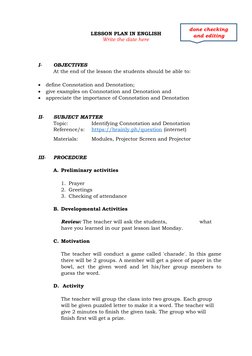 Connotation and Denotation Lesson Plan | PDF | Lesson Plan | Communication