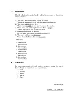 Connotation and Denotation Lesson Plan | PDF | Lesson Plan | Communication