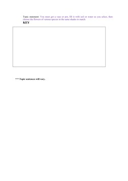 Topic statement:  You must get a vase or pot, fill it with soil or water as you select, then
choose the flowers of various sp