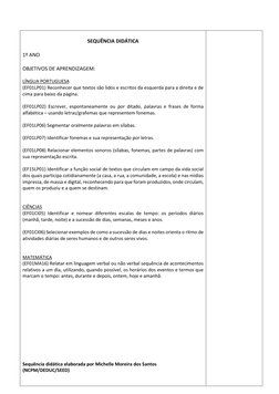 SEQUÊNCIA DIDÁTICA 
 
1º ANO 
 
OBJETIVOS DE APRENDIZAGEM: 
 
LÍNGUA PORTUGUESA 
(EF01LP01) Reconhecer que textos são lid